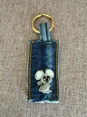 Handmade Denim Keychain with mouse Embroidery